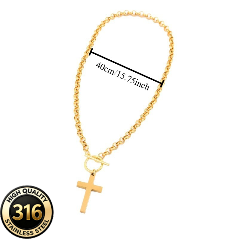 Unisex Stainless Steel Chunky Cross Pendant Necklace
